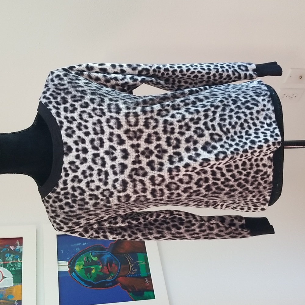 BETSEY JOHNSON Vintage 90s Leopard Fleece Thermal LS Tee Small - Picture 1 of 6